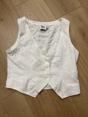 Princess Polly Cream Button-Front Linen Crop Vest